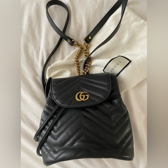 Gucci GG Marmont Drawstring Backpack Matelasse Leather (black) - Picture 1 of 7